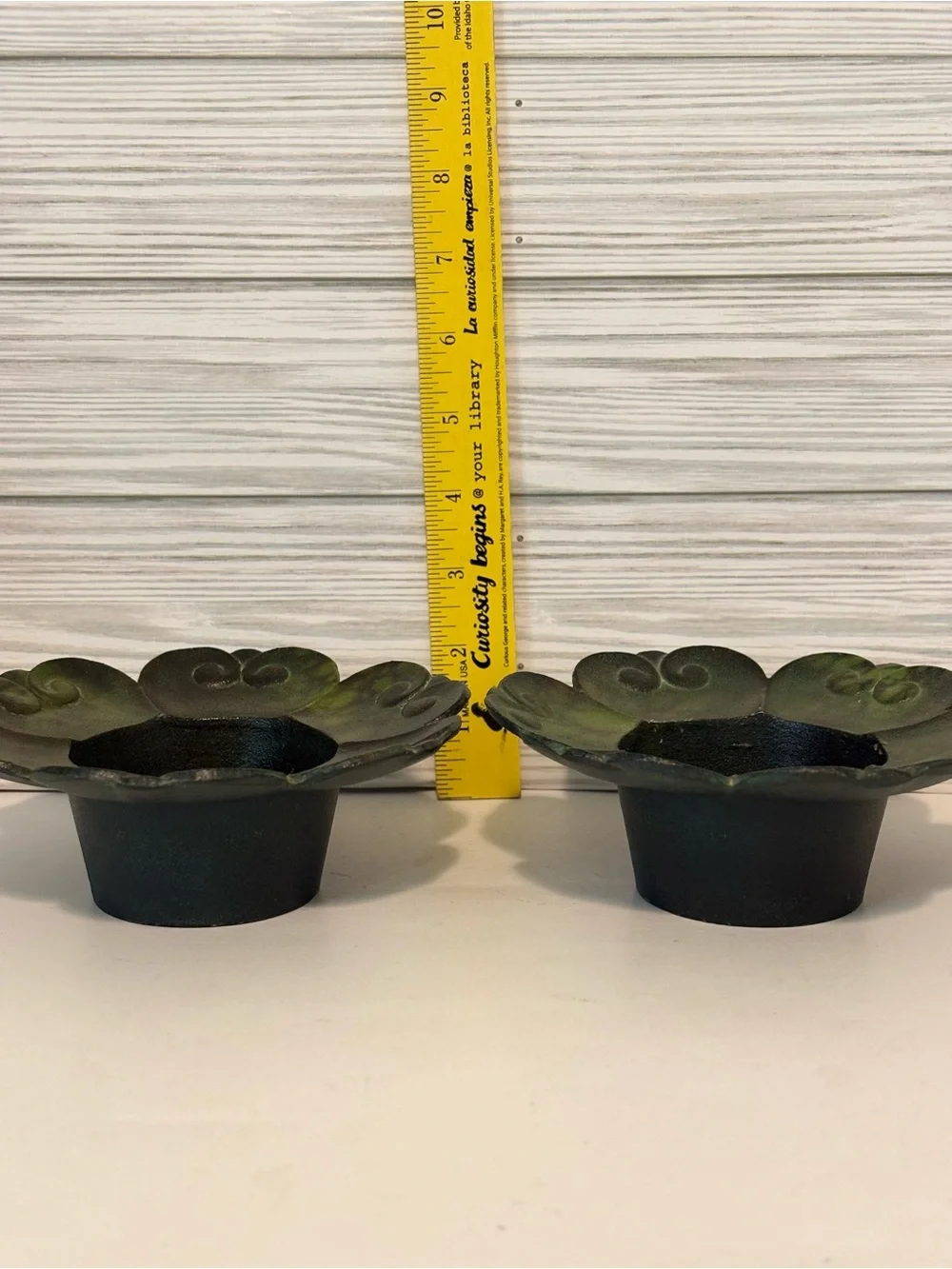 Vtg Japanese Cast Iron Lotus Flower Candle Holders Pair MCM Nambu Tekki Style
